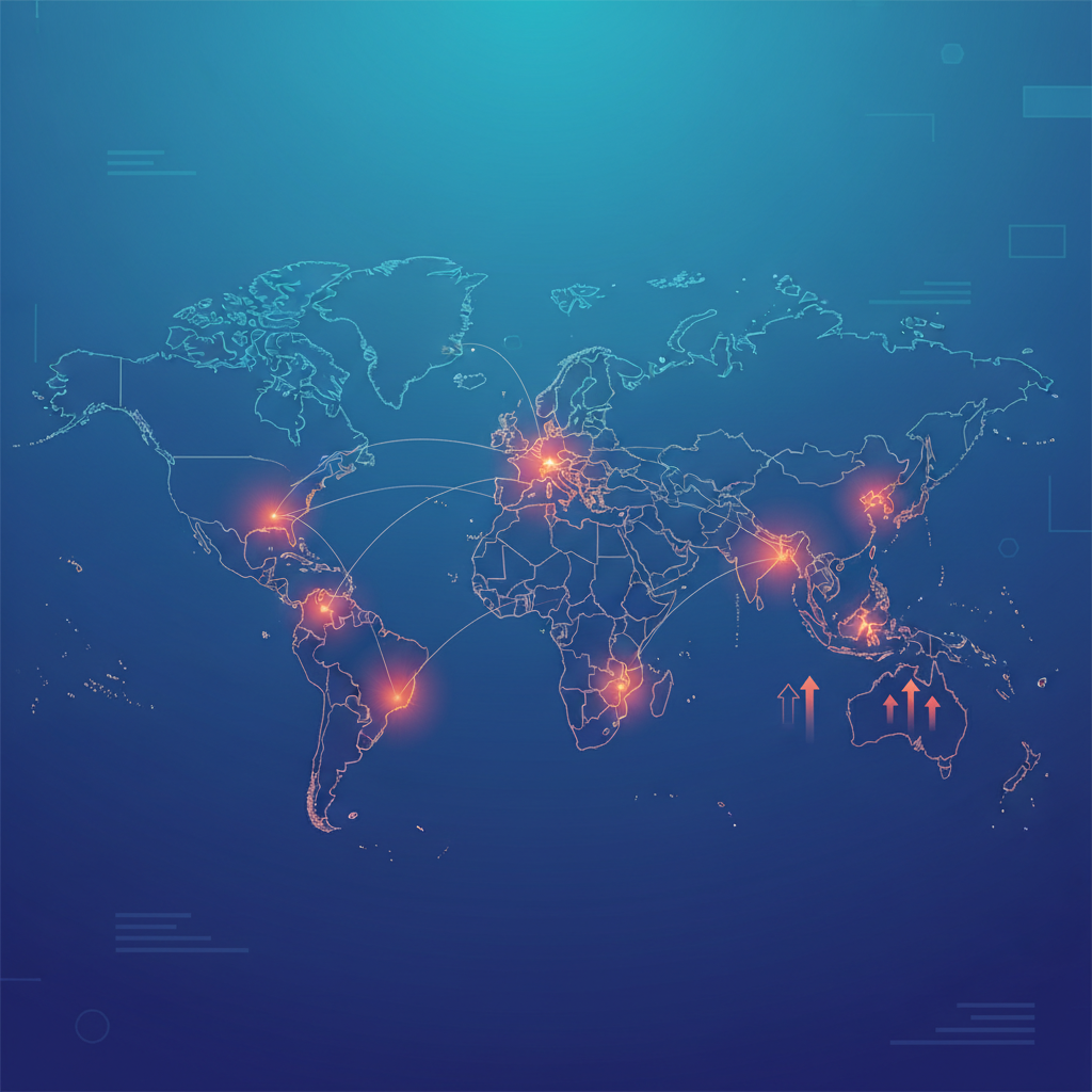 Weltkarte mit den wichtigsten OnlyFans-Märkten und regionalem Wachstum – State of OnlyFans 2026 Illustration